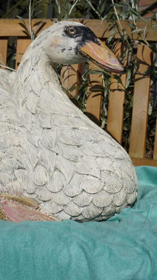 Brocante massief houten zwaan