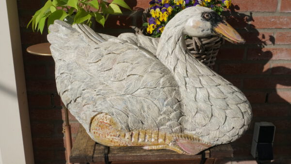 Brocante massief houten zwaan